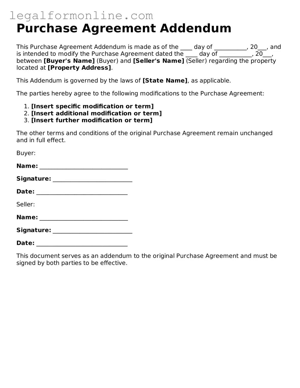 Attorney-Approved Purchase Agreement Addendum Template