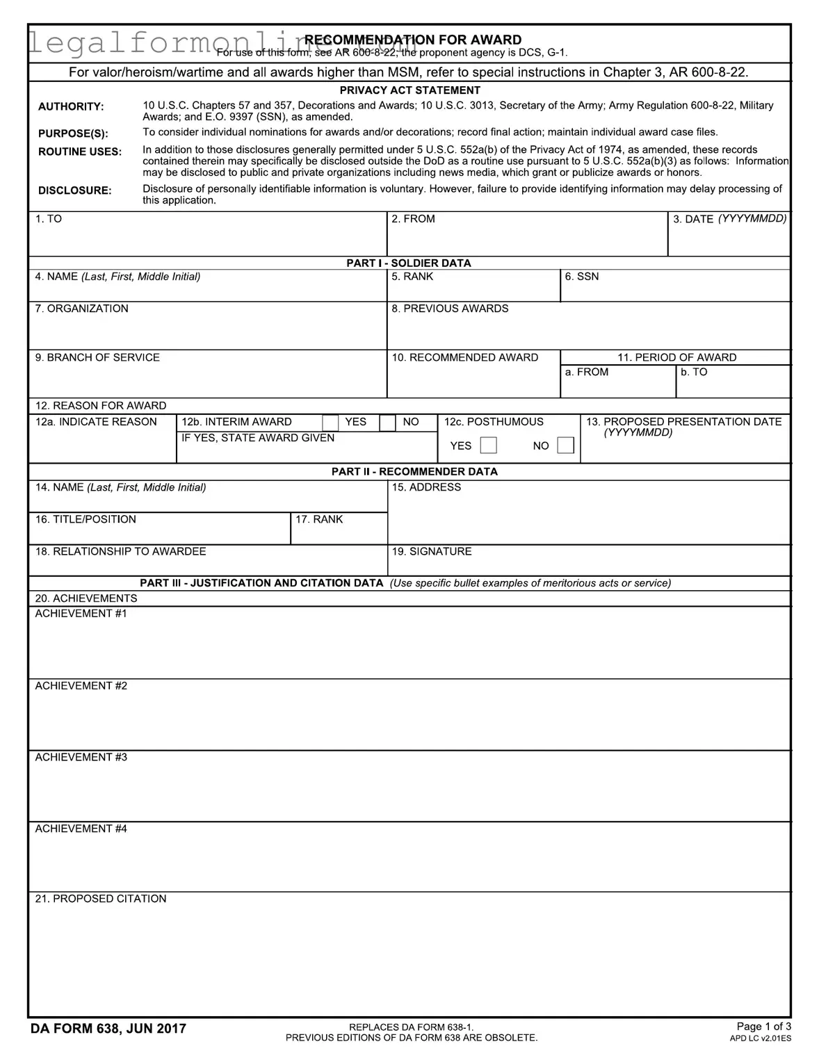 Da 638 Template in PDF