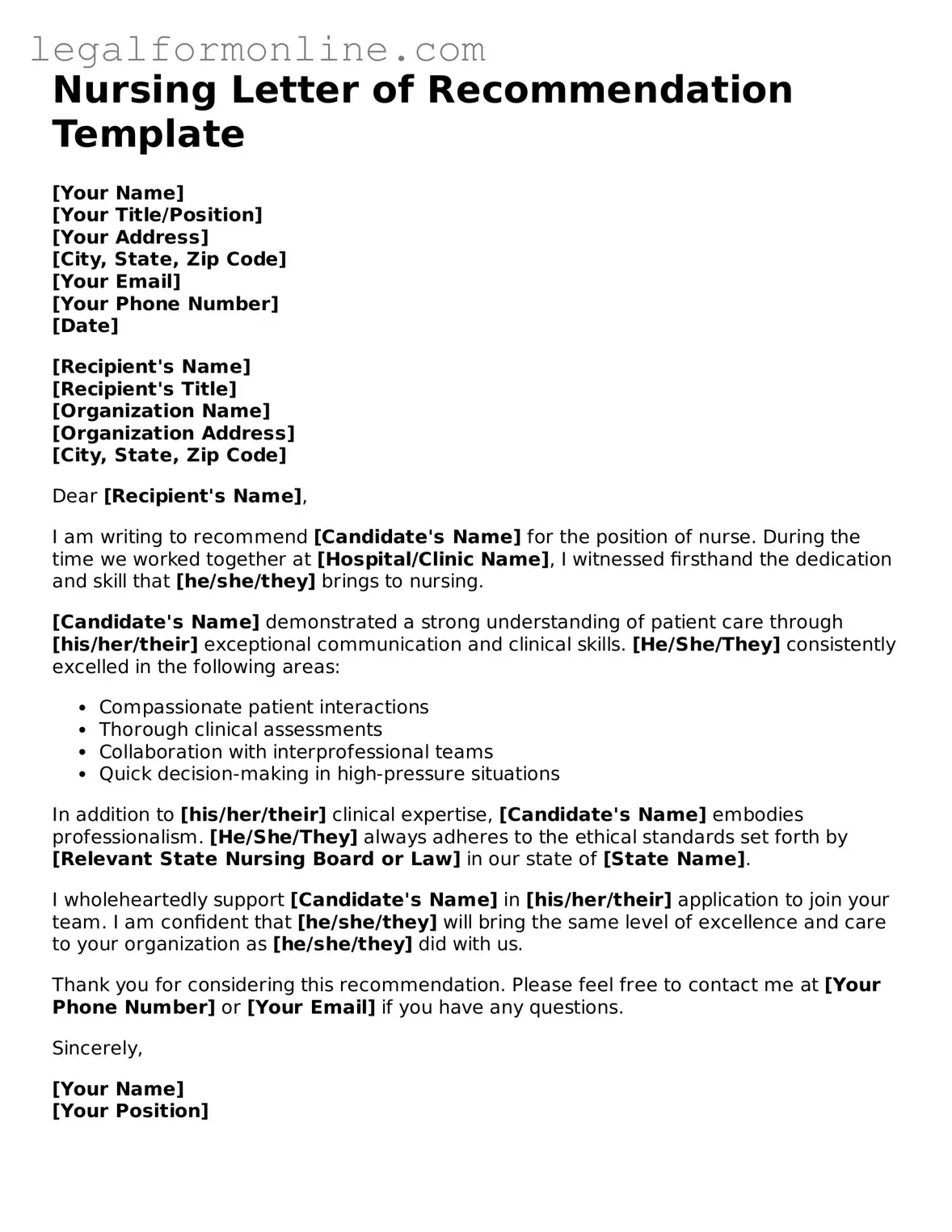 Attorney-Approved Nursing Letter of Recommendation Template