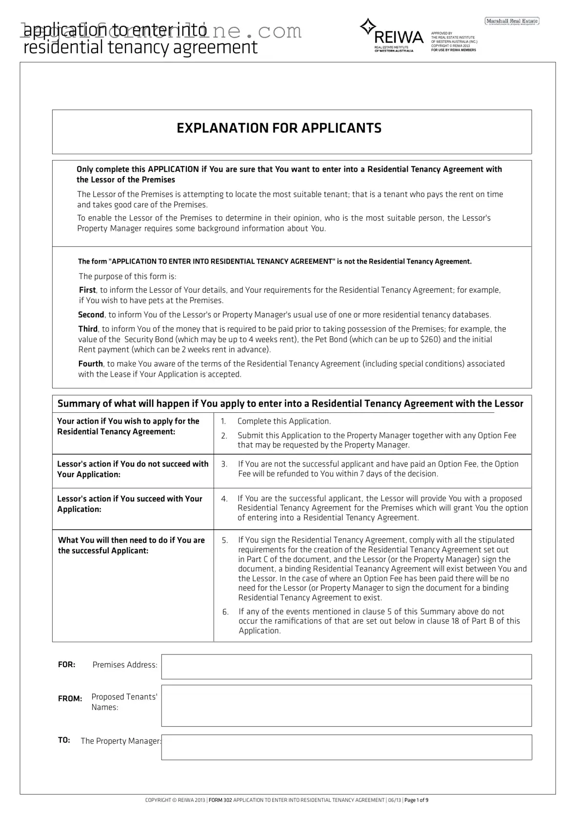 Reiwa Tenancy Application Template in PDF