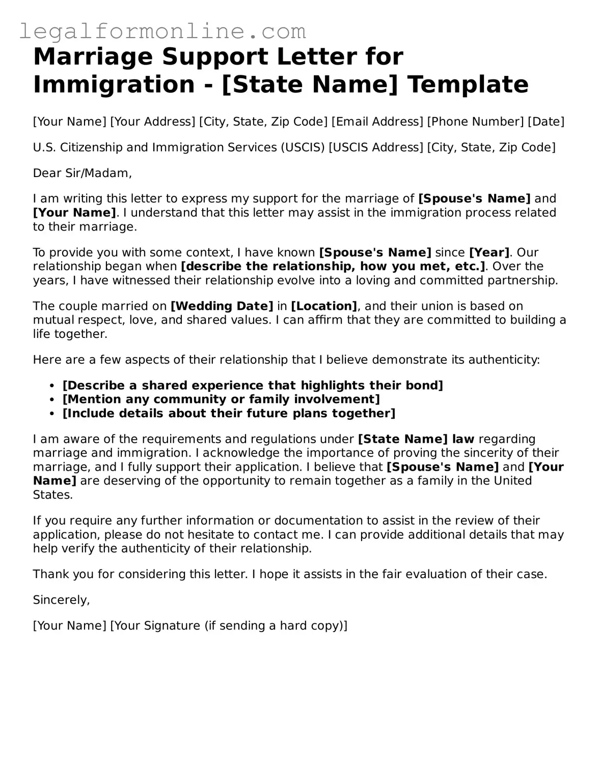 Attorney-Approved Marriage Support Letter for Immigration Template