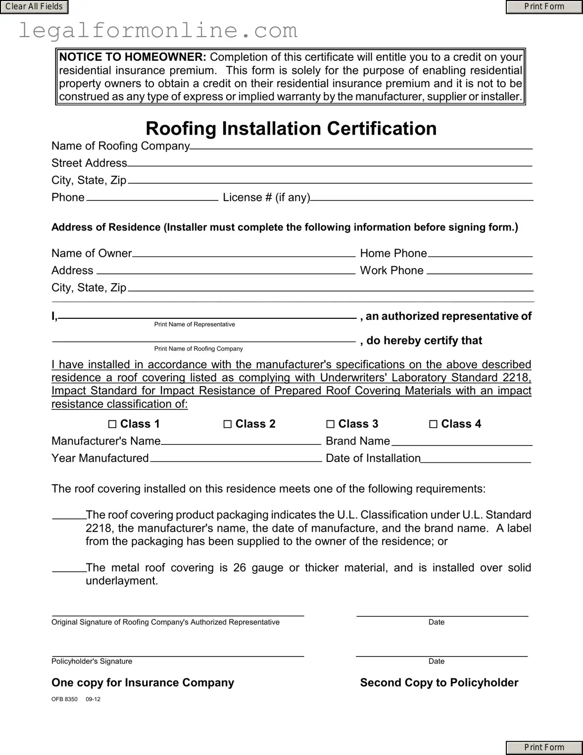 Roofing Certificate Template in PDF