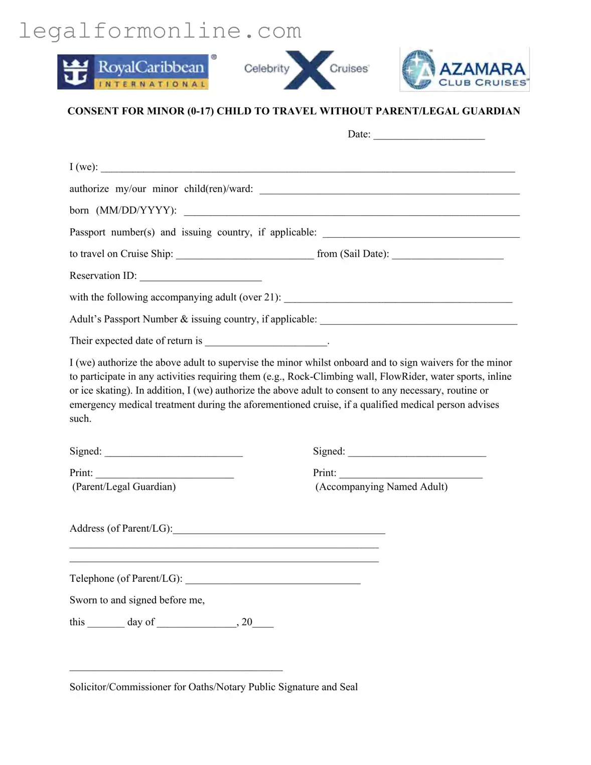 Royal Caribbean Parental Consent Template in PDF