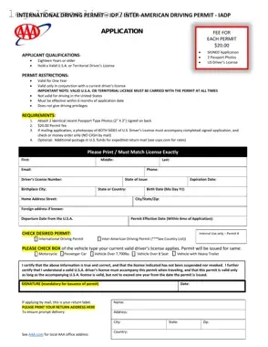Aaa International Driving Permit Application Template in PDF