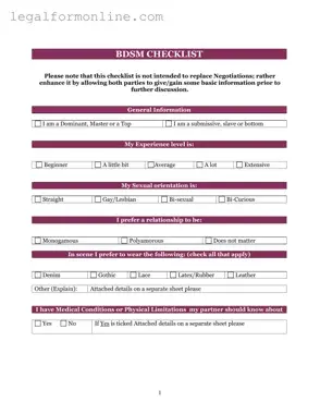 Bdsm Checklist Template in PDF
