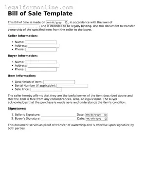 Attorney-Approved Bill of Sale Template