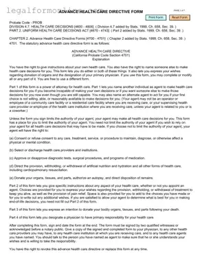 California Advanced Health Care Directive Template in PDF