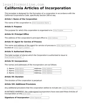 Articles of Incorporation Form for California
