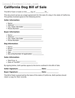  Dog Bill of Sale Form for California