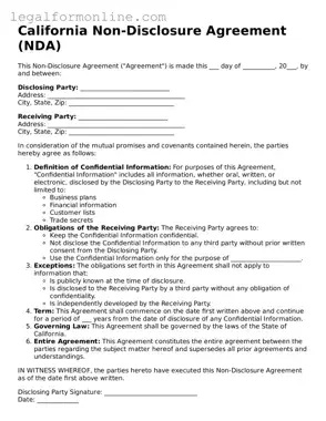  Non-disclosure Agreement Form for California