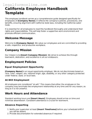  Employee Handbook Form for California