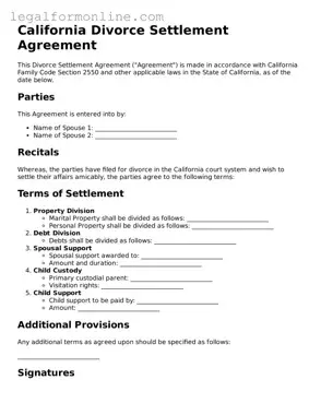  Divorce Settlement Agreement Form for California