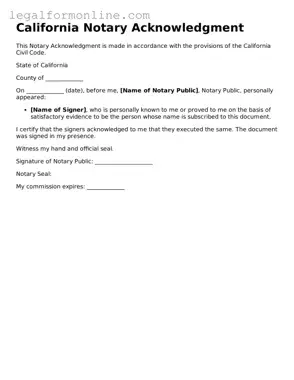  Notary Acknowledgement Form for California