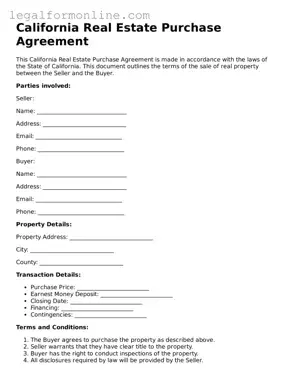  Real Estate Purchase Agreement Form for California