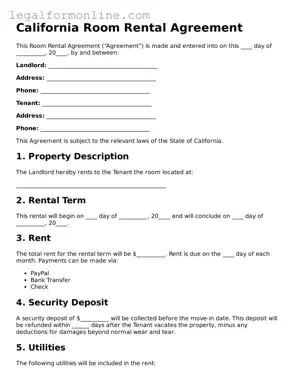  Room Rental Agreement Form for California