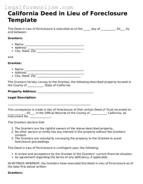 Deed in Lieu of Foreclosure Form for California