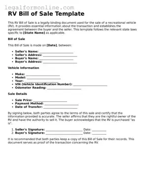 Attorney-Approved RV Bill of Sale Template