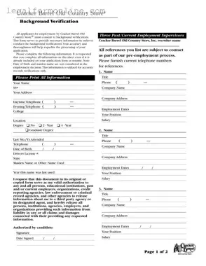Cracker Barrel Background Check Template in PDF