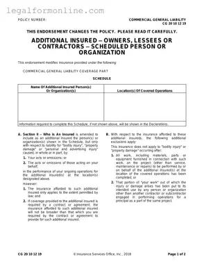 Cg 20 10 07 04 Liability Endorsement Template in PDF
