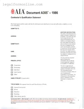 AIA A305 Template in PDF