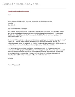 Emotional Support Animal Letter Template in PDF