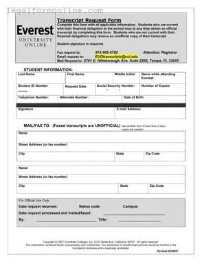 Everest University Transcript Template in PDF