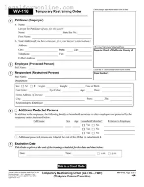 Fake Restraining Order Template in PDF