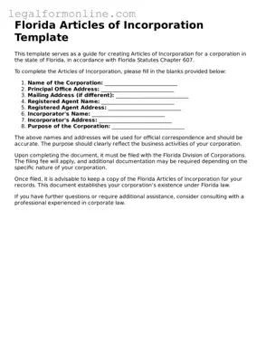  Articles of Incorporation Form for Florida
