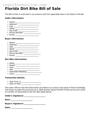 Dirt Bike Bill of Sale Form for Florida