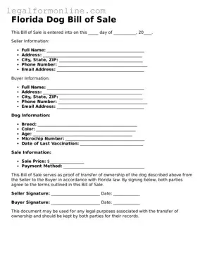  Dog Bill of Sale Form for Florida
