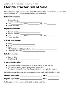  Tractor Bill of Sale Form for Florida
