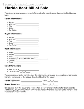  Boat Bill of Sale Form for Florida