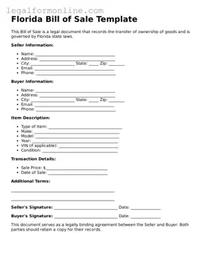  Bill of Sale Form for Florida