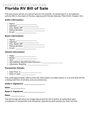  RV Bill of Sale Form for Florida