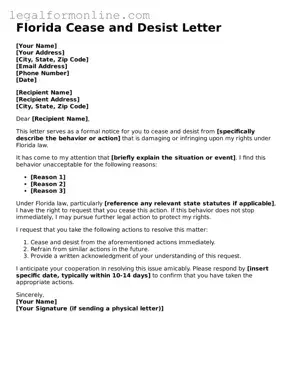  Cease and Desist Letter Form for Florida