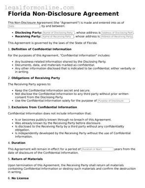  Non-disclosure Agreement Form for Florida