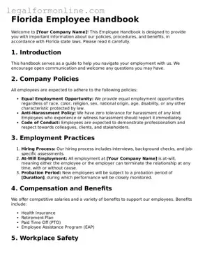  Employee Handbook Form for Florida