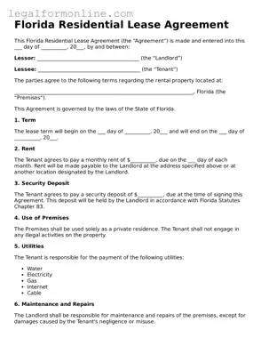  Residential Lease Agreement Form for Florida