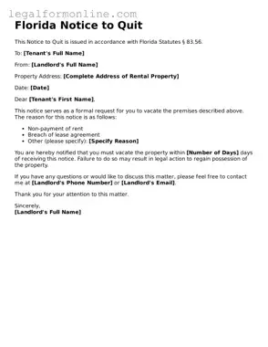  Notice to Quit Form for Florida
