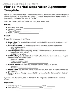  Marital Separation Agreement Form for Florida