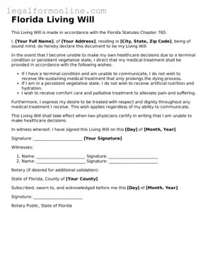  Living Will Form for Florida