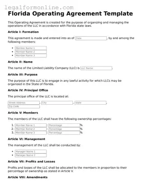  Operating Agreement Form for Florida