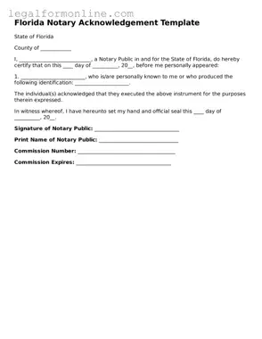  Notary Acknowledgement Form for Florida