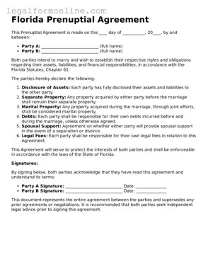  Prenuptial Agreement Form for Florida
