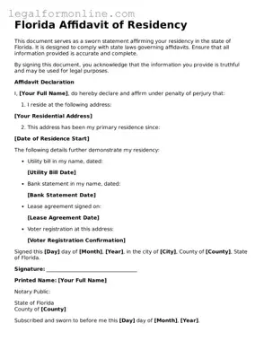  Affidavit of Residency Form for Florida