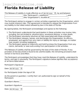  Release of Liability Form for Florida