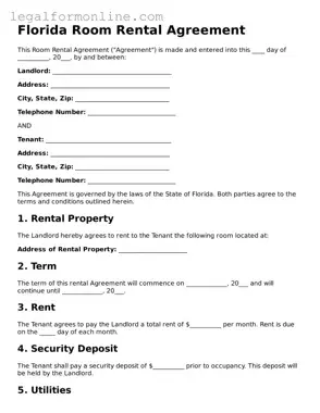  Room Rental Agreement Form for Florida
