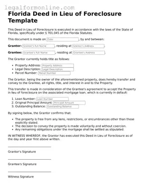  Deed in Lieu of Foreclosure Form for Florida