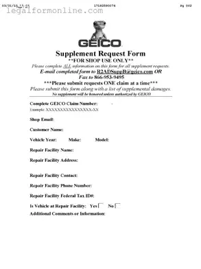 Geico Supplement Request Template in PDF