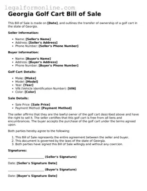  Golf Cart Bill of Sale Form for Georgia